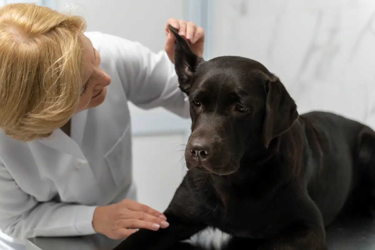 Köpekte kulak uyuzu kontrol eden veteriner